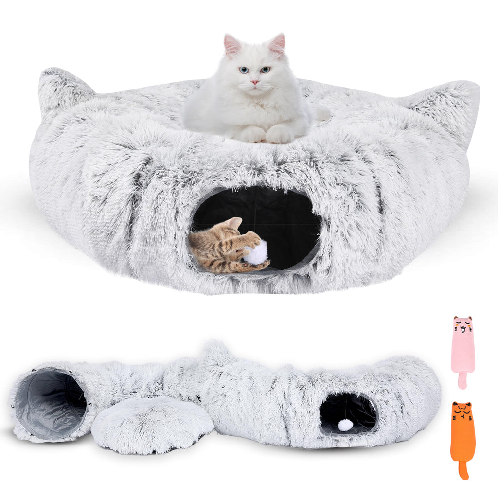 Cat Tunnel Bed with 2 Catnip Toys — 3-in-1 Tunnel, Donut Bed & Hideaway