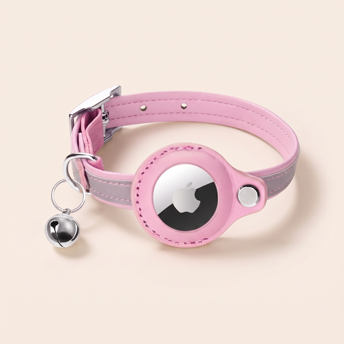 Pink AirTag cat collar with bell